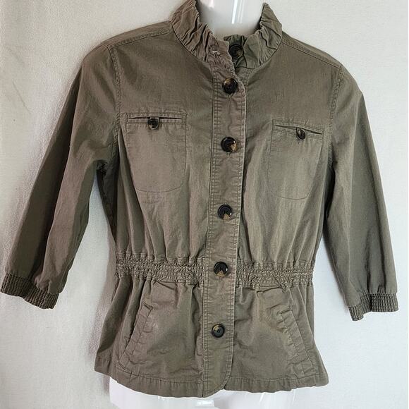 CJ Banks Vtg Long Sleeve Lightweight Khaki Green Jacket adjustable Waist W Med - Picture 1 of 9